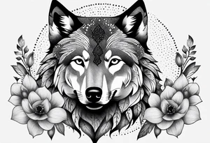 floral wolf tattoo idea