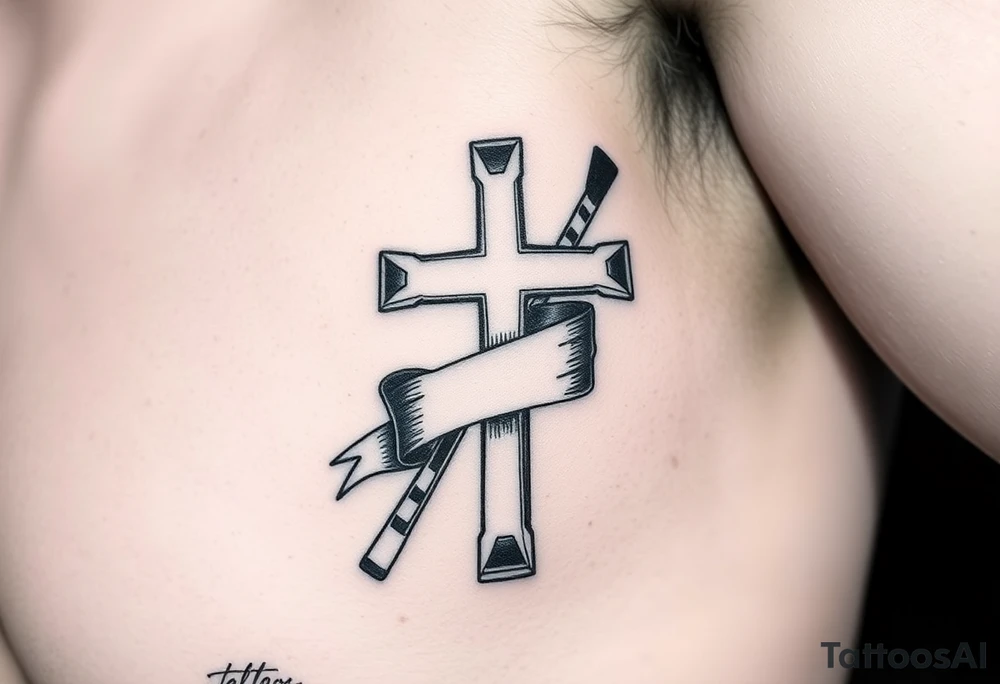 Hockey stick cross with a ribbon wrapping around it, tattoo idea