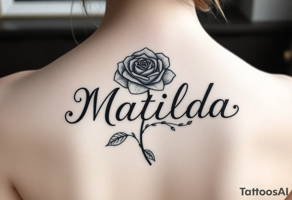 The name ‘Matilda’ in a rose tattoo idea
