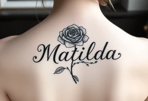 The name ‘Matilda’ in a rose tattoo idea