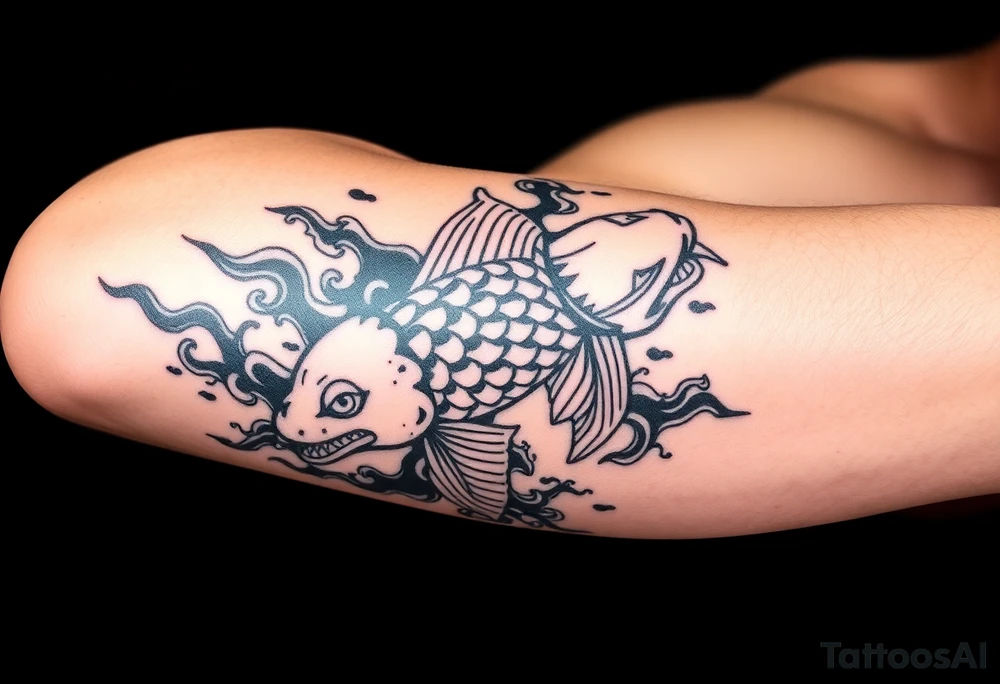 traditional koi fish swimming upstream through turbulent waves tattoo idea