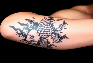 traditional koi fish swimming upstream through turbulent waves tattoo idea