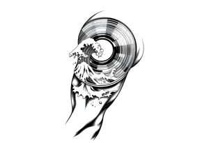 flat vinyl record with waves crashing on top of it tattoo idea