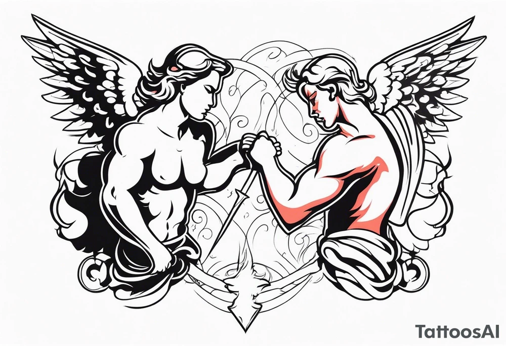 Angel and  Devil fighting back tattoo design tattoo idea