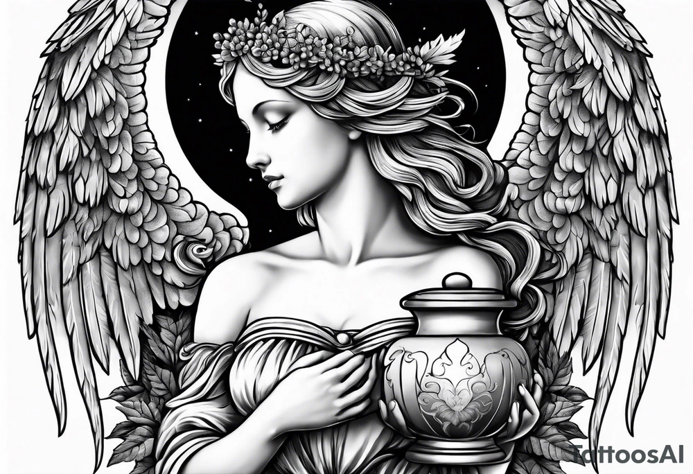 angel holding an acorn tattoo idea