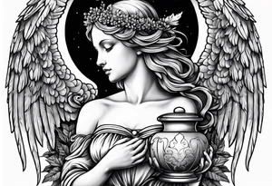 angel holding an acorn tattoo idea