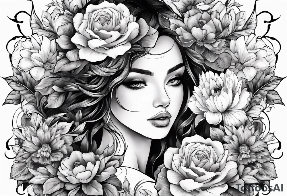 The number seven surrounded by colorful flowers tattoo idea