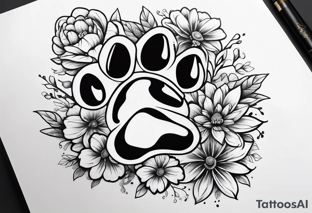 Paw print made with flowers tattoo idea
