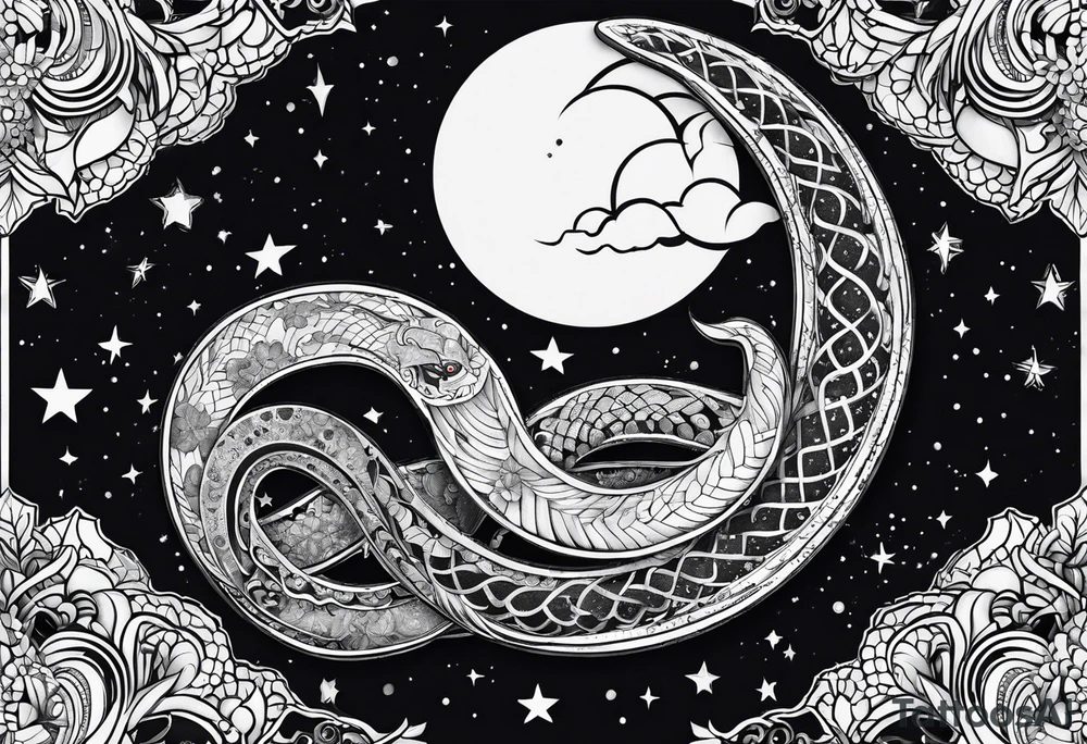Moon, snake, cosmos tattoo idea