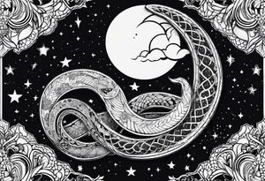 Moon, snake, cosmos tattoo idea