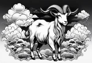 full body goat with kumo clouds in traditional Japanese art style tattoo idea