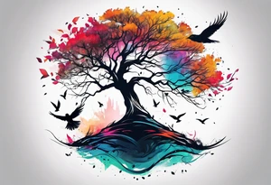 tree flying away bird tattoo idea