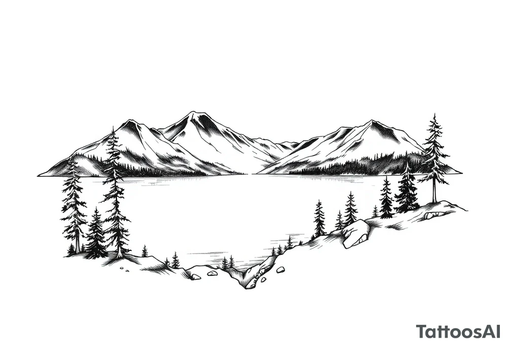 Outline of Lake Tahoe with a lake scene inside tattoo idea