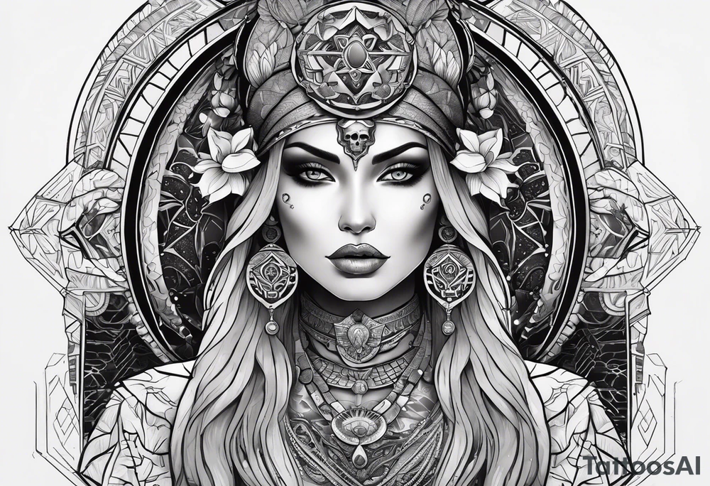 kali, alien goddess, valkrye, pirate, divine feminine, zenza resonance, pachamama, lotus azul, blank panther, eagle, skull, 5D, nueva gaya, dna 12 tattoo idea