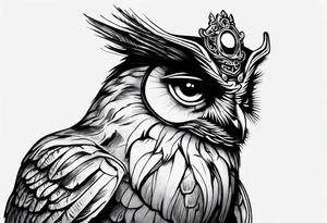 Wise Crowned Owl looking away. tattoo idea