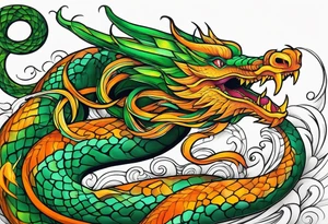 Snake dragon green orange tattoo idea