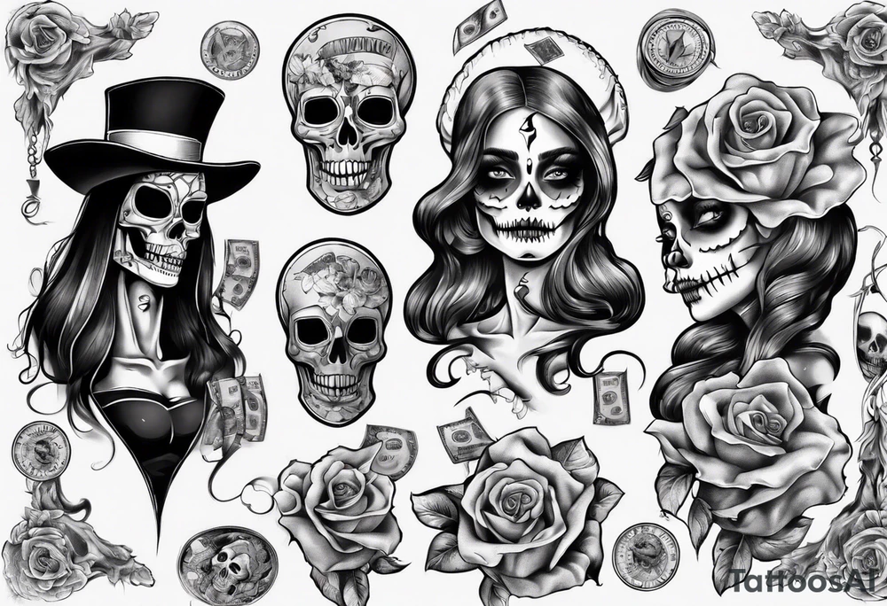 santa la muerta with money tattoo idea