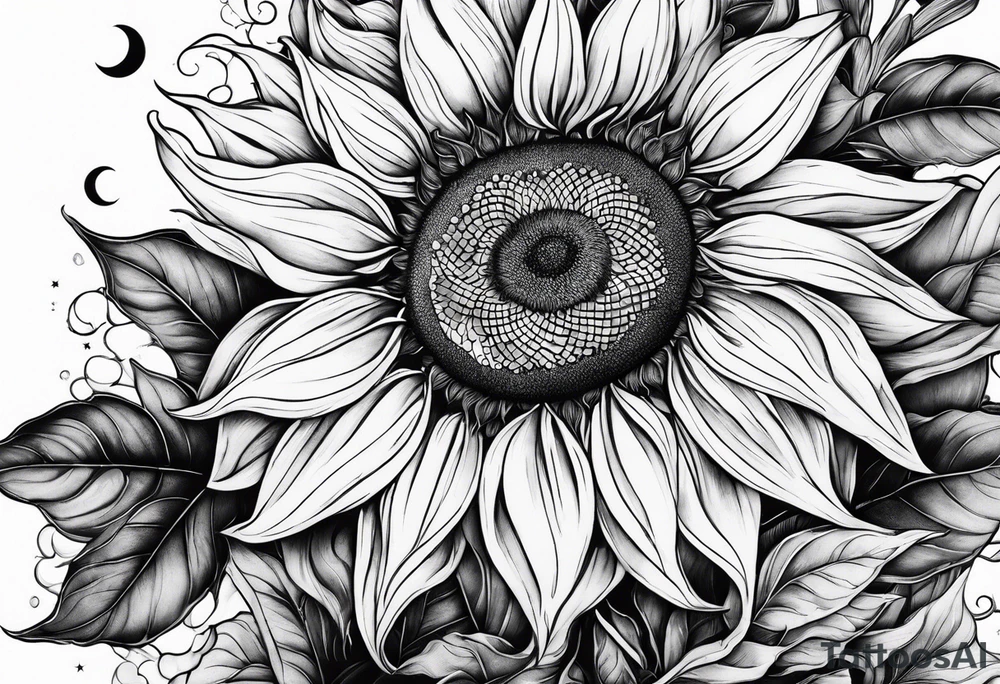 Sunflowers sun and moon tattoo idea