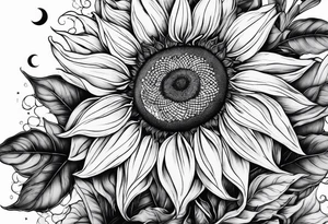 Sunflowers sun and moon tattoo idea