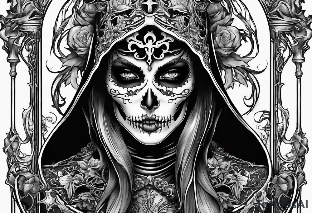 lady skeleton grim reaper devil tattoo idea