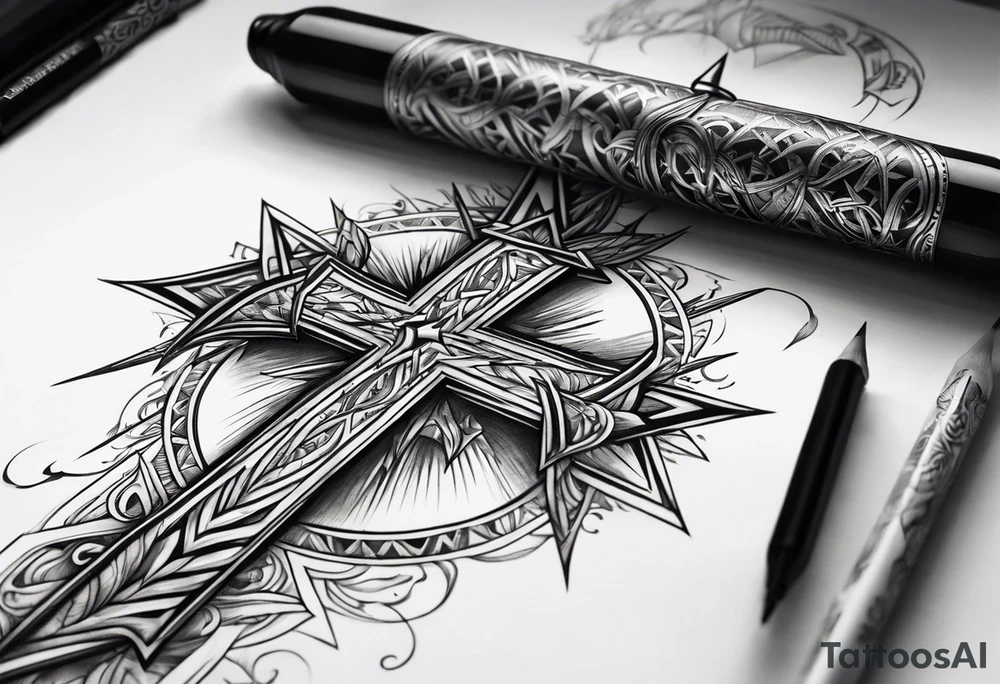 Cross tattoo with lightning tattoo idea
