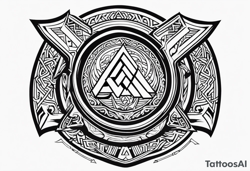 Valhalla sword shield axe Valknut victory tattoo idea