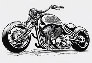 I want a tattoo of a motorcycle and a skeleton in the back with the name “Viking Customs” incorporated in the design tattoo idea