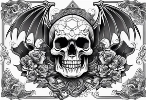 Powerful Majestic skull on top of dragon with clouds on boarder tattoo idea