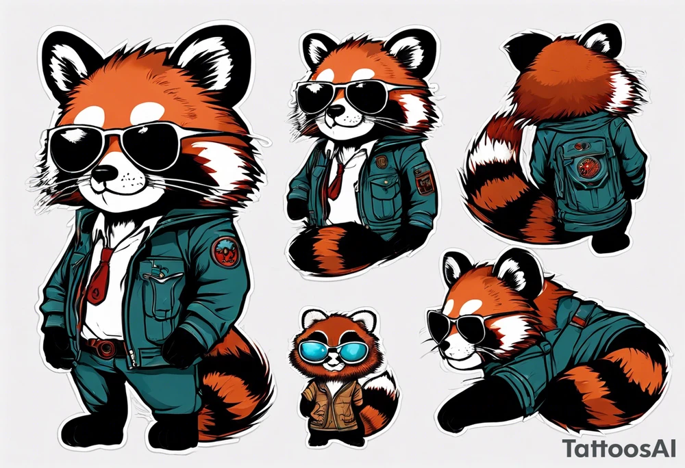 Rebel red panda full body wearing aviator sunglasses tattoo idea
