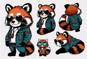 Rebel red panda full body wearing aviator sunglasses tattoo idea