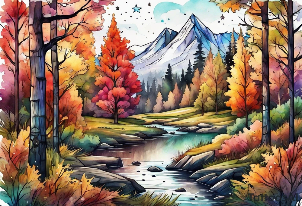 Woods nature stars family tattoo idea