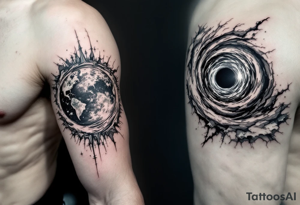 2 different worlds on each side of a black hole tattoo idea