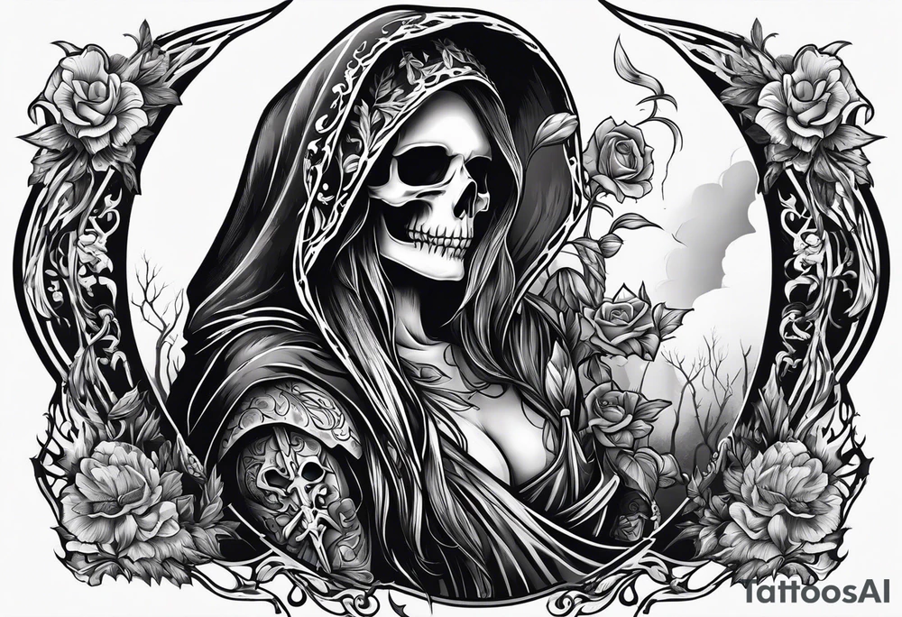 lady skeleton grim reaper satan tattoo idea