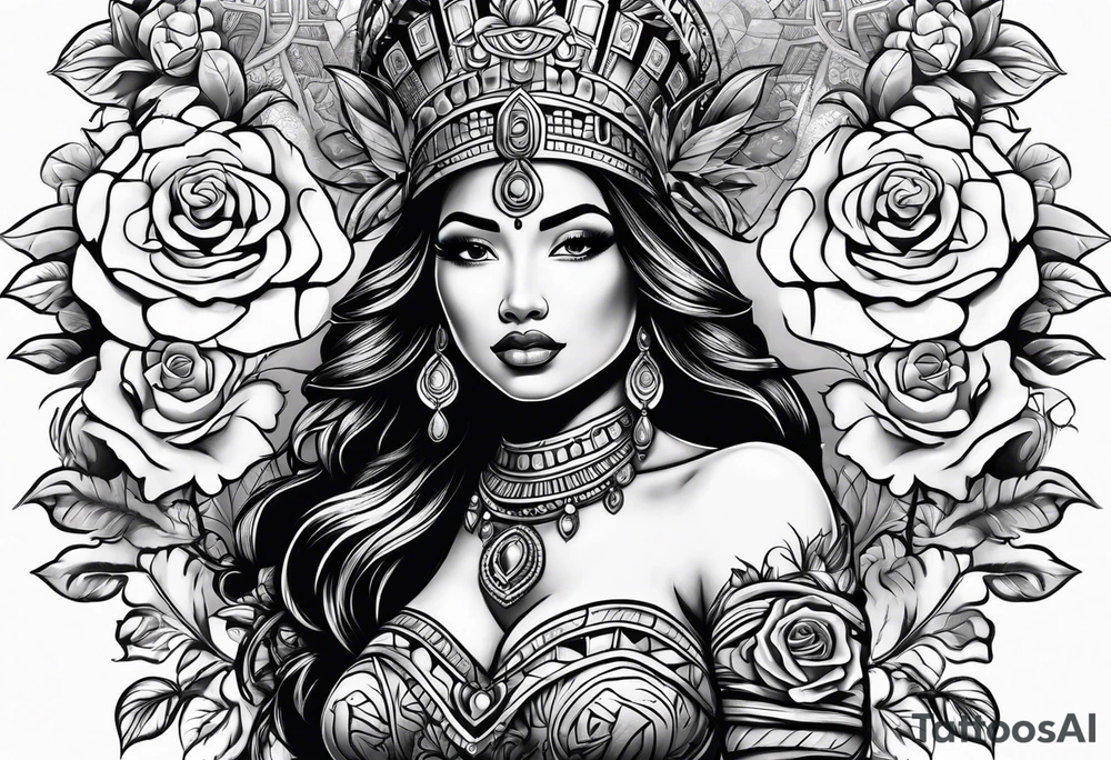 Mayan princess with roses tattoo idea