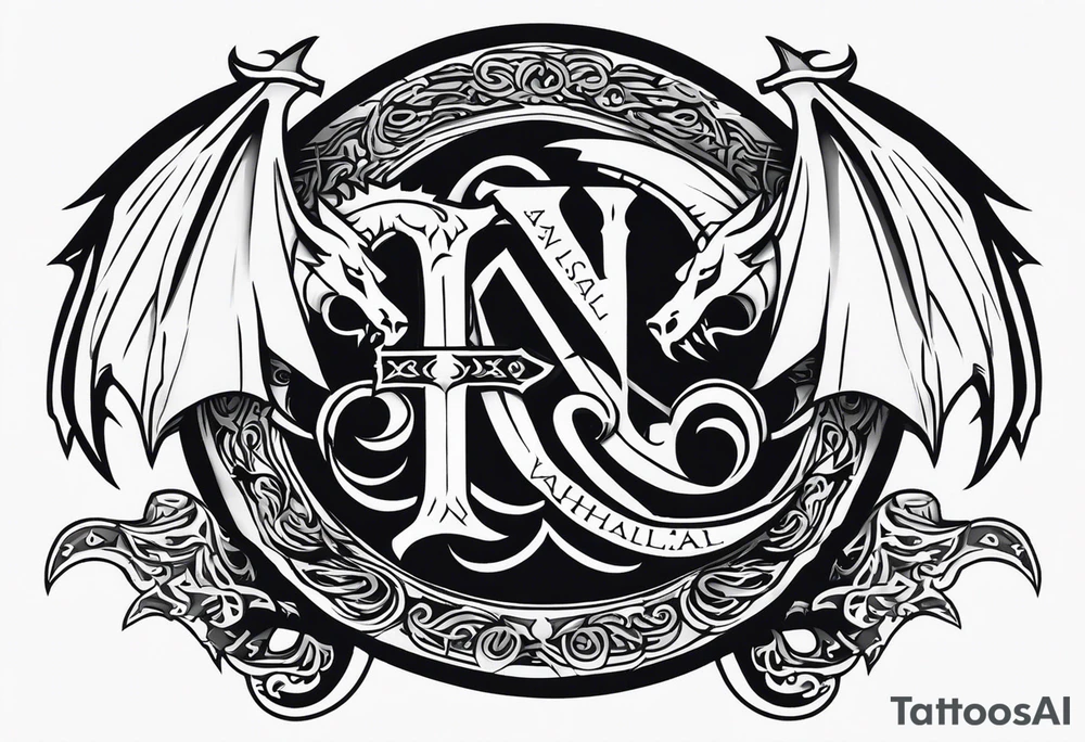 Valhalla sword shield dragon axe tattoo idea