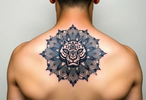 intricate mandala with sacred panther with geometry and cosmic elements tattoo idea