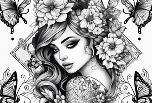 Life to death sleeve with butterflies and flowers tattoo idea