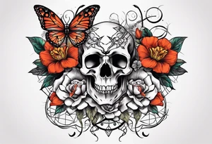 Large scorpions with skulls, flowers and butterflies tattoo idea