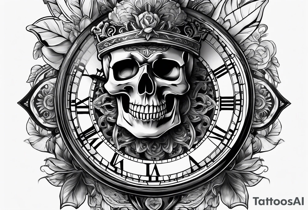 clock and skull tattoo idea