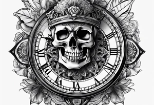 clock and skull tattoo idea