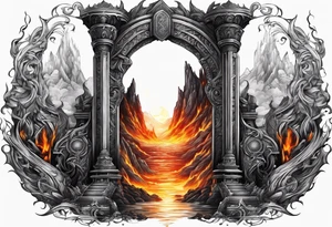 Oblivion gate with fire and lava behind it tattoo idea