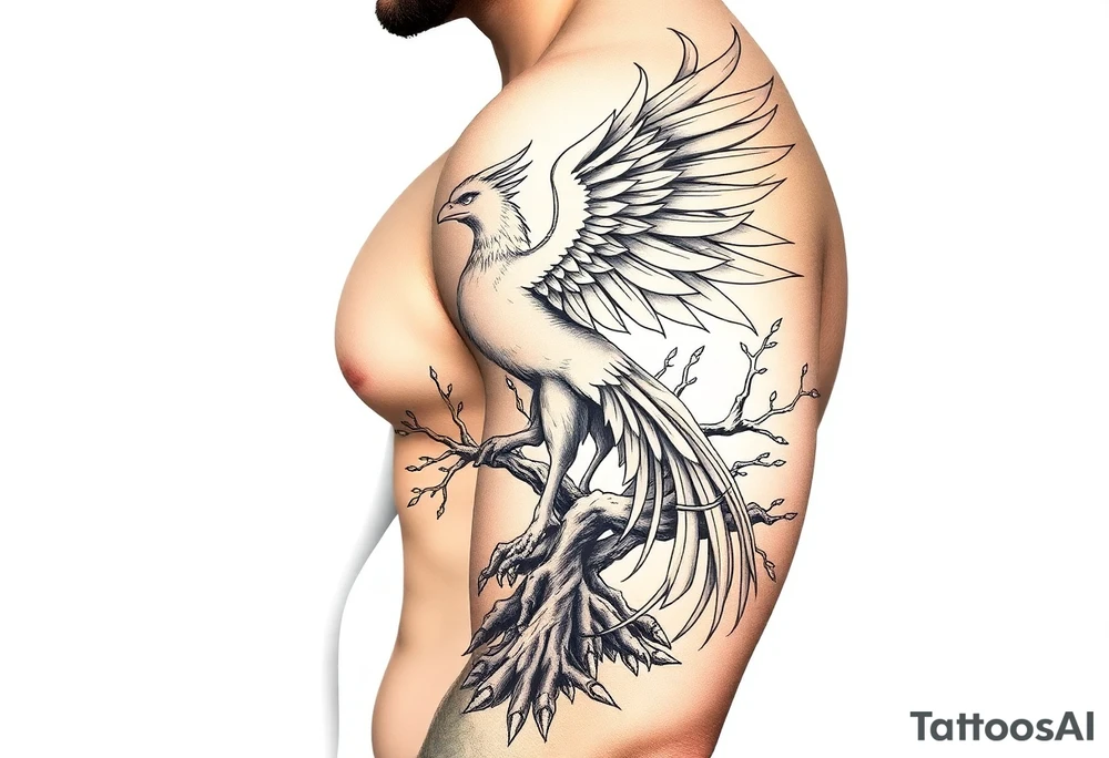 Powerful Phoenix rising from tree of life tattoo idea