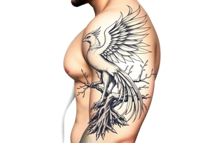 Powerful Phoenix rising from tree of life tattoo idea