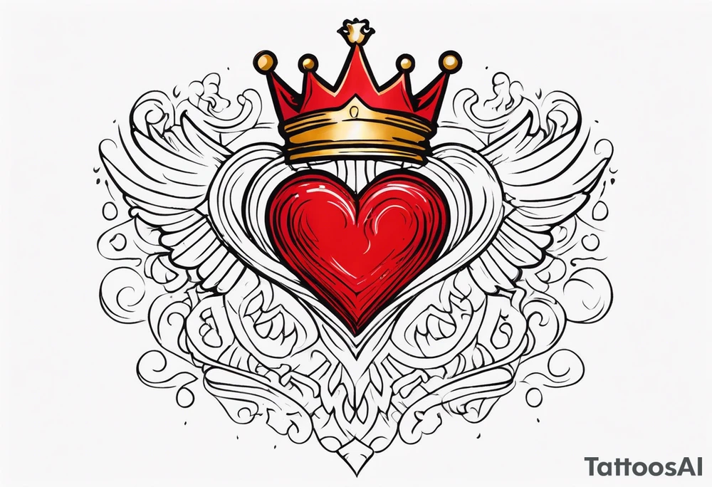 Red heart with a golden crown above it tattoo idea