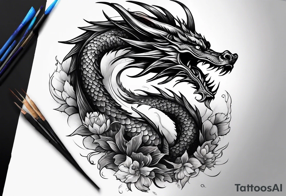 dragon with black background tattoo idea