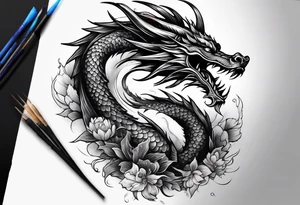 dragon with black background tattoo idea