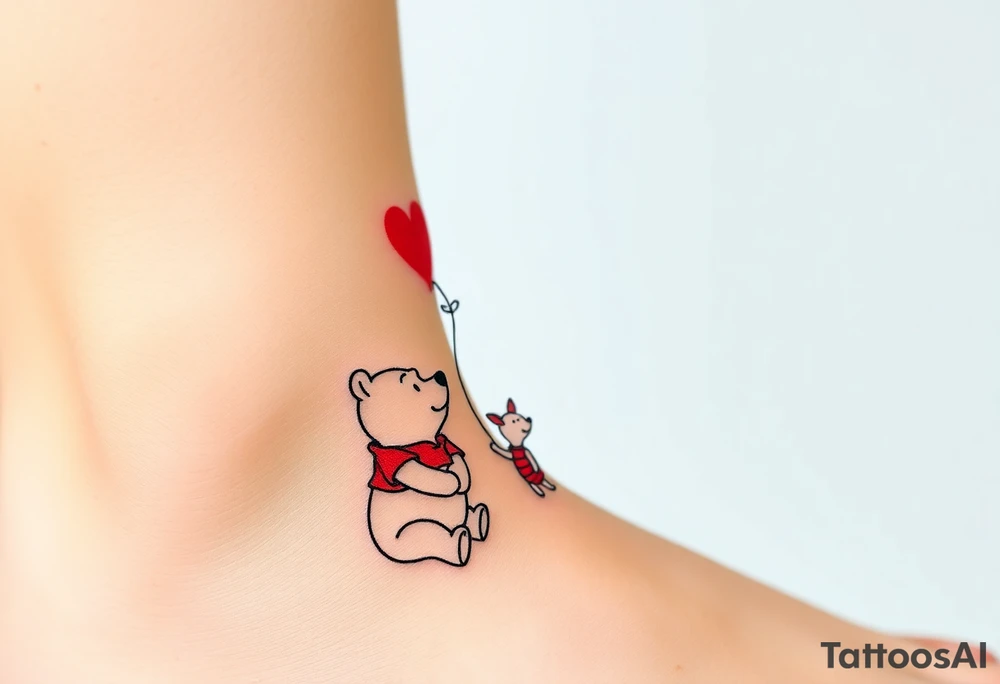 Winnie the Pooh and piglet with a flying heart 
balloon tattoo idea