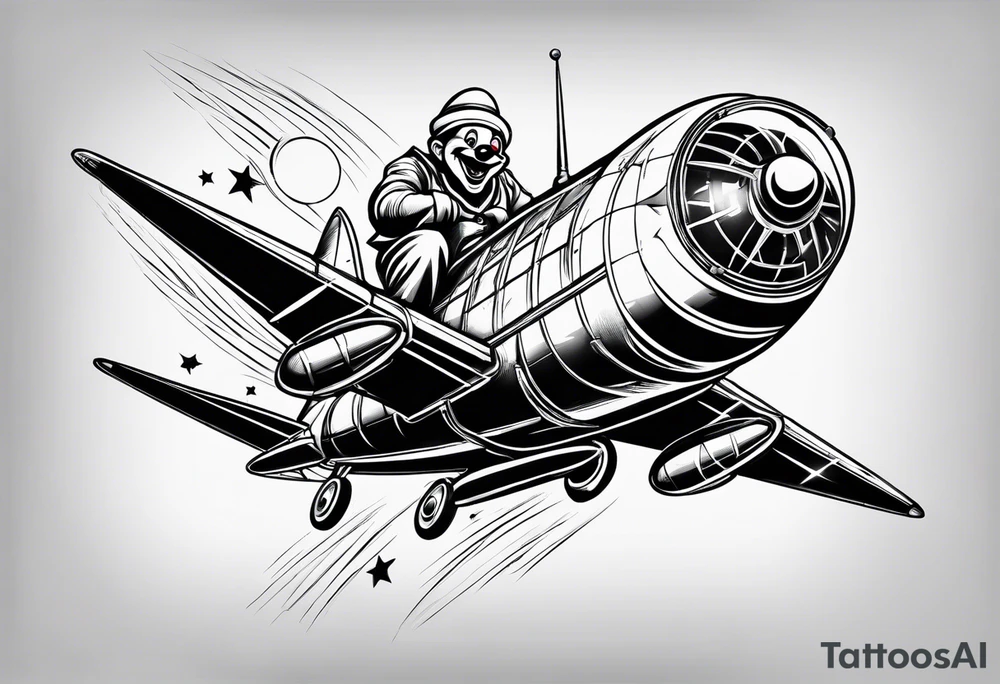 Draw a clown riding a rocket tattoo idea