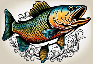 A small tattoo with a shaded trout and text that says, 'Como la trucha...' drawn with fine lines." tattoo idea