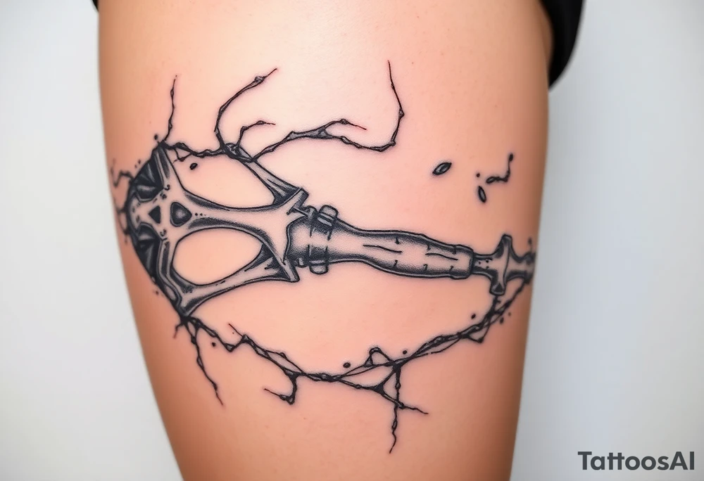 A big slash wound revealing a robotic bone under the skin tattoo idea